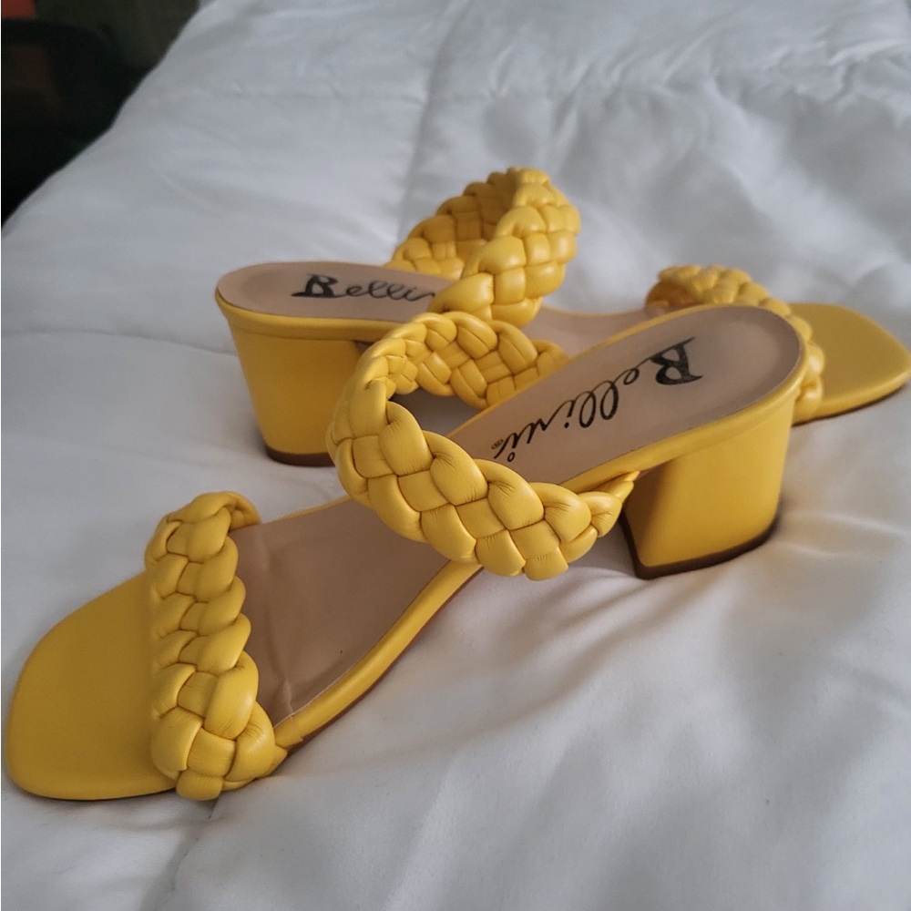 Bella Marie Yellow Block Heel Mules